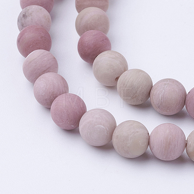 Frosted Natural Rhodonite Round Bead Strands G-G735-09F-6mm-1