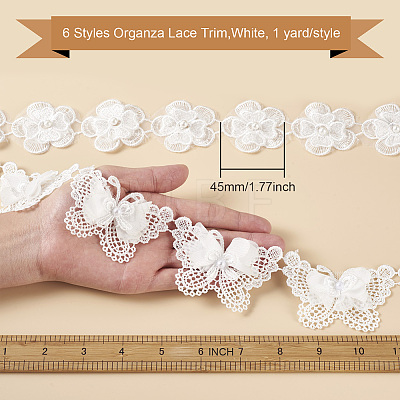 Fashewelry 6 Yards 6 Style Organza Lace Trim ORIB-FW0001-01-1