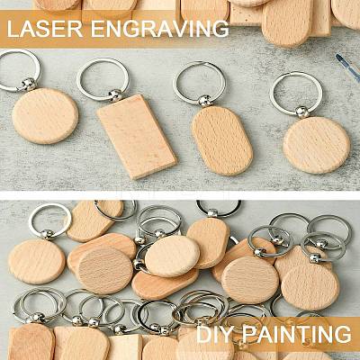 30Pcs 3 Style Rectangle/Flat Round Wooden Blank Engravable Tags Keychain KEYC-YW0001-08-1