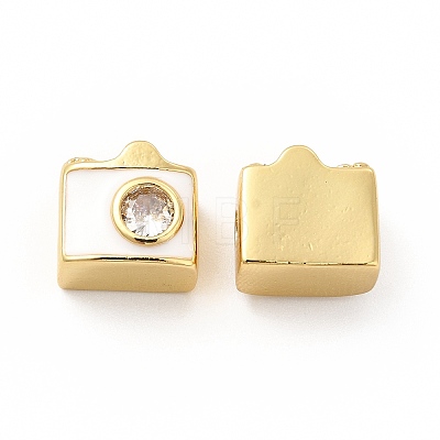 Brass Micro Pave Cubic Zirconia Beads KK-I699-02G-1