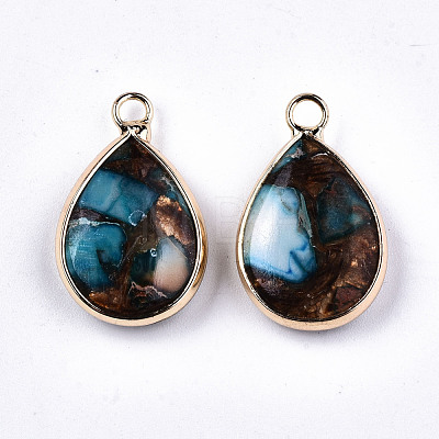 Teardrop Assembled Synthetic Bronzite and Regalite/Imperial Jasper Pendants G-N330-022-D08-1