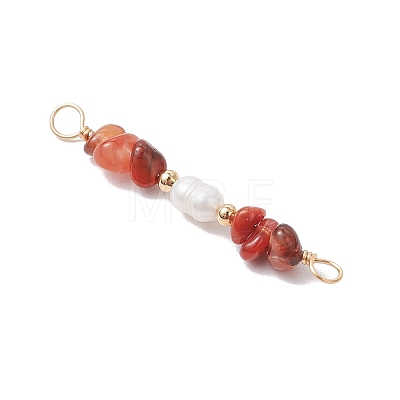 Natural Carnelian Chip & Natural Cultured Freshwater Pearl Rice Beaded Connector Charms PALLOY-JF03707-01-1