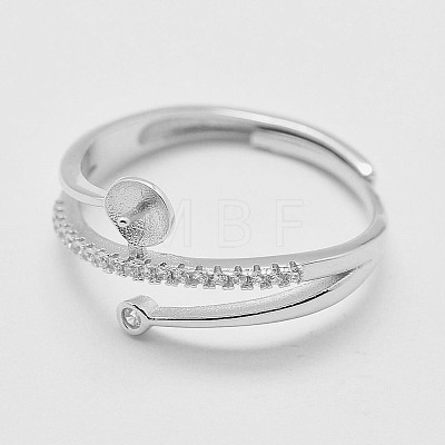 Adjustable Rhodium Plated 925 Sterling Silver Ring Components STER-K038-023P-1