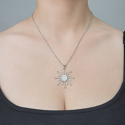 Non-Tarnish 201 Stainless Steel Hollow Sun Pendant Necklace NJEW-OY002-23-1