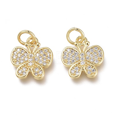 Brass Micro Pave Clear Cubic Zirconia Charms ZIRC-Q024-07G-1