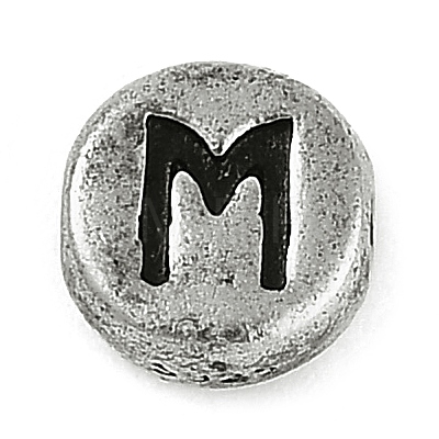 925 Sterling Silver Flat Round with Letter Beads STER-G044-01AS-M-1