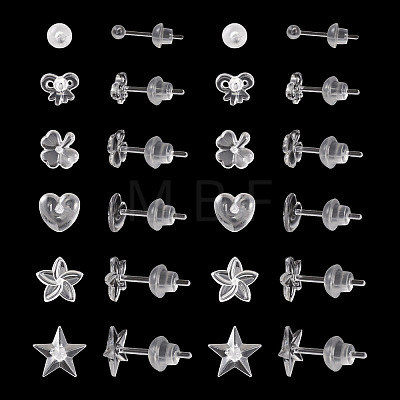 Boutigem 60 Sets 6 Style Star & Flower & Bowknot & Heart & Clover & Ball Tiny Resin Stud Earrings with Ear Nut for Women EJEW-BG0001-01-1