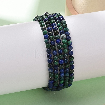 Natural Chrysocolla and Lapis Lazuli Round Bead Stretch Bracelets X-BJEW-L594-B04-1