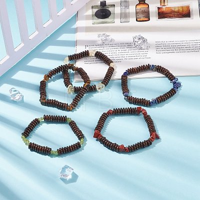 Natural Gemstone & Coconut Beaded Stretch Bracelet for Women BJEW-JB08407-1