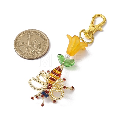 Bees Handmade Glass Seed Beads Pendants Decorations HJEW-MZ00069-01-1