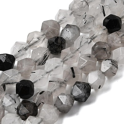 Natural Tourmalinated Quartz/Black Rutilated Quartz Beads Strands G-Z119-A15-01-1