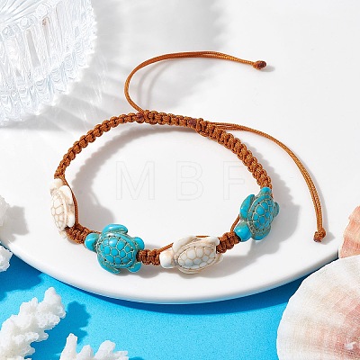 Synthetic Turquoise Sea Turtle Braided Bead Bracelet BJEW-JB10036-01-1