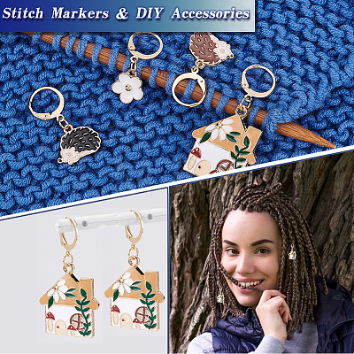 Alloy Enamel Hedgehog & House & Flower Charm Locking Stitch Markers HJEW-PH01718-1