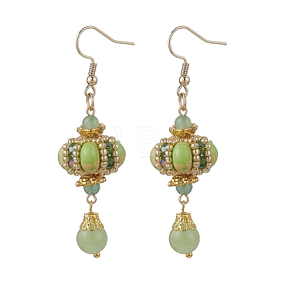 Lantern 304 Stainless Steel Synthetic Imperial Jasper Dangle Earrings EJEW-MZ00609-1