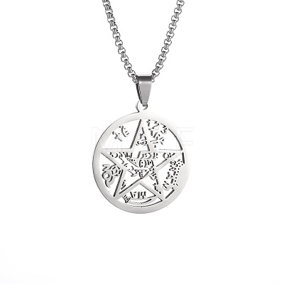 Alloy Witchcraft Pentagram Pendant 201 Stainless Steel Box Chain Necklaces for Men FS-WGE54F1-01-1