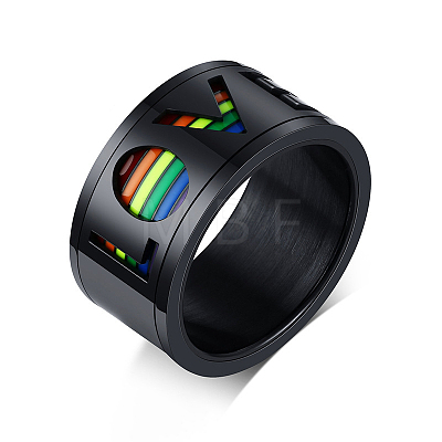 Rainbow Color Pride Flag Word Love Rotating Enamel Finger Ring RABO-PW0001-034E-1