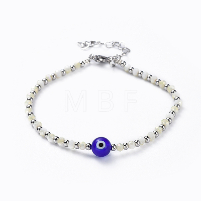 Evil Eye Lampwork Bead Bracelets BJEW-JB04396-1