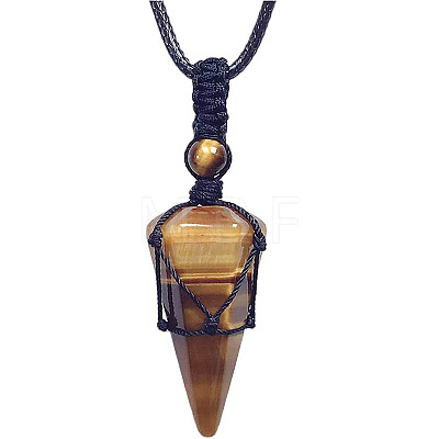 Natural Tiger Eye Cone Pendant Necklaces PW-WG75823-05-1