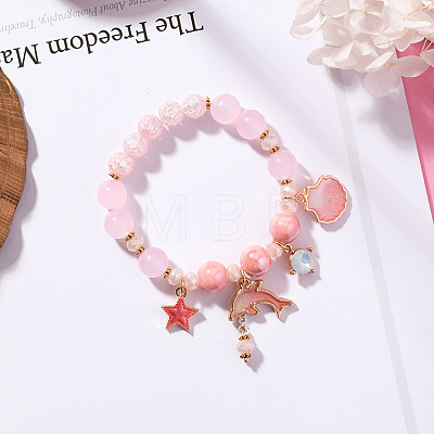 2Pcs 2 Styles Plastic & Glass Beaded Stretch Bracelets FS-WGE3E77-01-1
