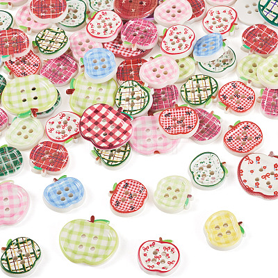 100Pcs 3 Styles 4-Hole Apple Plastic Buttons BUTT-TA0001-54-1