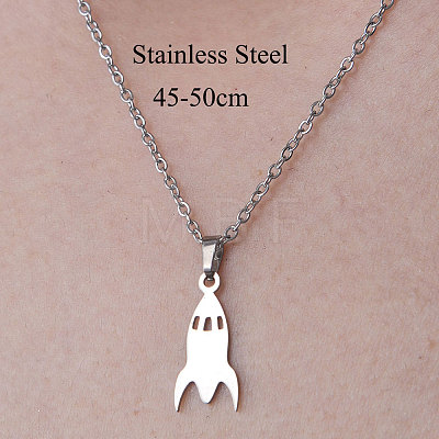 Non-Tarnish 201 Stainless Steel Rocket Pendant Necklace NJEW-OY001-10-1