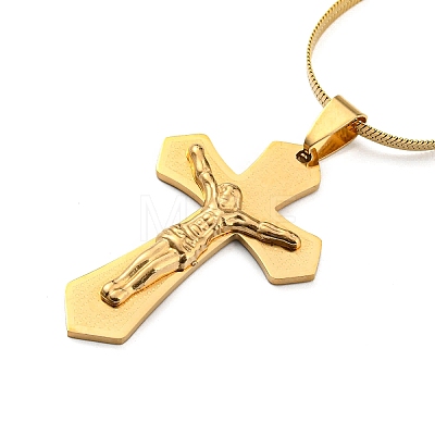 304 Stainless Steel Cross with Jesus Pendant Necklaces NJEW-G115-04G-1