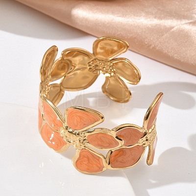 304 Stainless Steel Enamel Cuff Open Bangles for Women BJEW-F542-01G-03-1