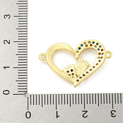 Rack Plating Brass Micro Pave Colorful Cubic Zirconia Heart with Footprint Connector Charms KK-P270-22G-1
