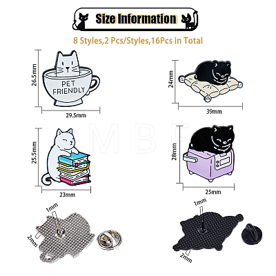 16Pcs 8 Style Cat Enamel Pins JEWB-DC0001-03-1