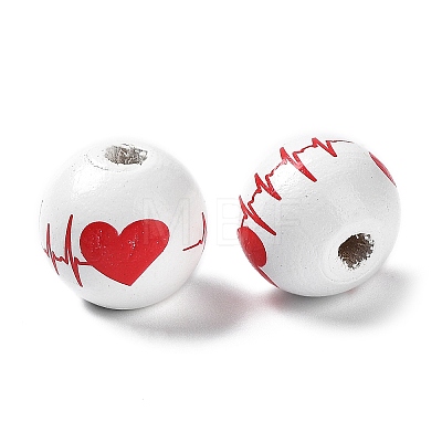 Valentine's Day Theme Printed Wood Beads WOOD-G017-02D-1