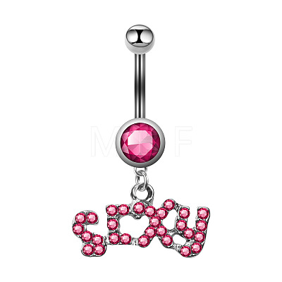 316L Surgical Stainless Steel Rhinestone Word Sexy Dangle Bell Rings WGB0917-02-1