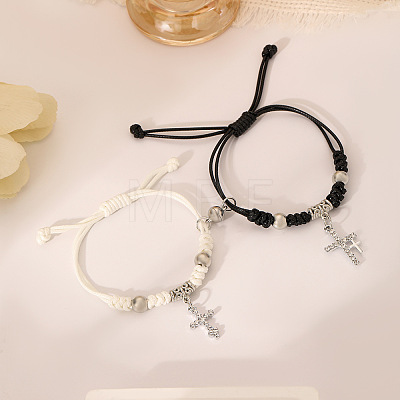 Alloy Rhinestone & Wax Cord Charm Bracelets WG5D9F2-01-1