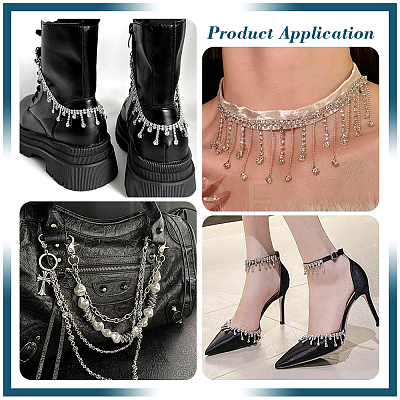 4Pcs Iron Rhinestone Tassel Boot Strap Chains HJEW-PH02567-1