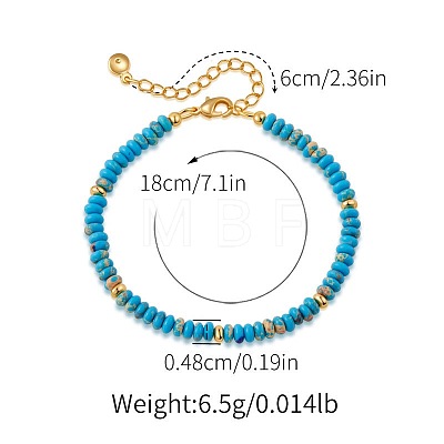 Handmade Dyed Natural Imperial Jasper Rondelle Beaded Bracelets with 304 Stainless Steel End Chains XL9343-2-1