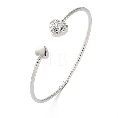 Clear Cubic Zirconia Open Cuff Bangle BJEW-G737-01P-01-1
