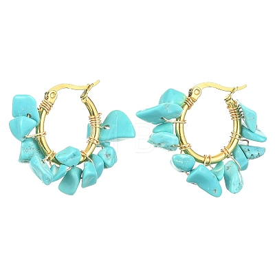 Synthetic Turquoise Chips Braided Hoop Earrings EJEW-JE04940-25-1