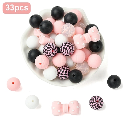 33Pcs 5 Styles Silicone Focal Beads SIL-YW0002-60-1