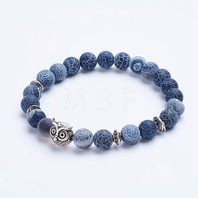 Natural Weathered Agate Beaded Stretch Bracelets X-BJEW-P072-K01-1