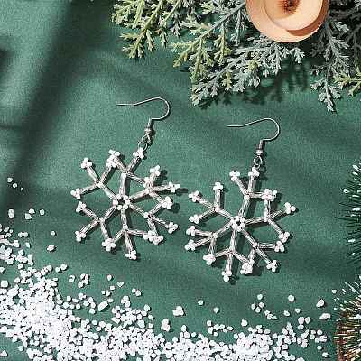 Glass Snowflake Dangle Earrings EJEW-MZ00253-01-1