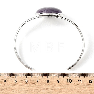 Natural Mixed Stone Flat Round Brass Cuff Bangles for Women BJEW-JB14353-1