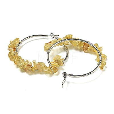 Alloy with Copper Wire Natural Yellow Quartz Hoop Earrings EJEW-Q388-01D-1