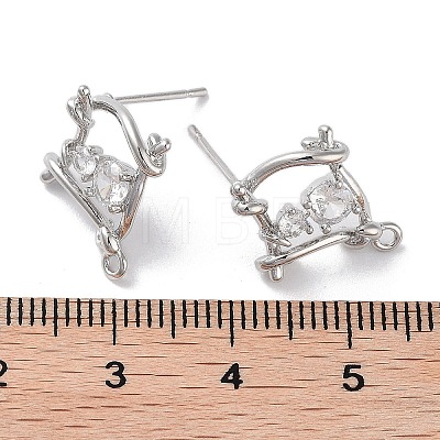 Brass Micro Pave Cubic Zirconia Stud Earring Findings KK-E107-13P-1