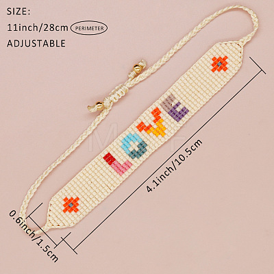 Bohemia LOVE & Rhombus Glass Seed Bead Braided Bead Bracelets CX8298-1-1