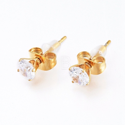 Brass Cubic Zirconia Pendant Necklace & Stud Earring Jeweley Sets SJEW-L154-11G-1