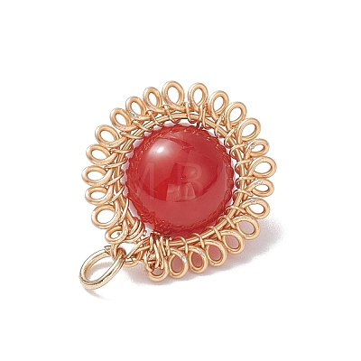 Copper Wire Wrapped Natural Amethyst & Green Aventurine & Rose Quartz & Lapis Lazuli & Carnelian Round Pendants PALLOY-JF04687-01-1