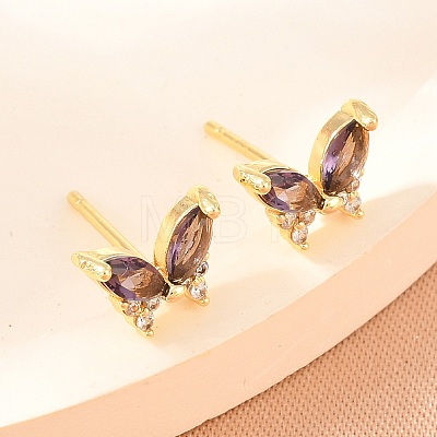 Brass Micro Pave Cubic Zirconia Stud Earrings for Women KK-A305-06G-1