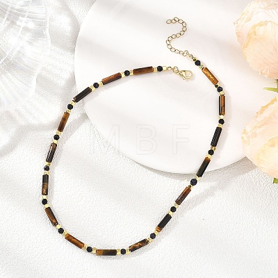 Column Natural Tiger Eye & Faceted Round Synthetic Blue Goldstone Beaded Necklaces NJEW-JN05663-1