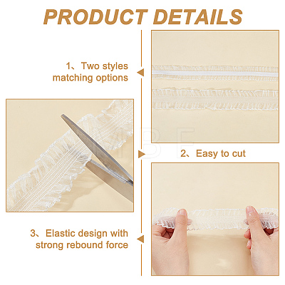 2 Cards 2 Styles Polycotton Pleated Elastic Lace Ribbon OCOR-FG0001-69A-1