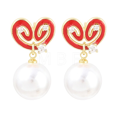 Valentine's Day Brass Clear Cubic Zirconia Dangle Stud Earrings EJEW-Z164-07G-1