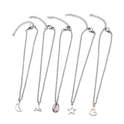 304 Stainless Steel Pendant Anklets AJEW-AN00321-1